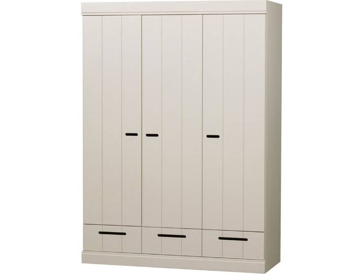 WOOOD Kleiderschrank Connect FSC®-Kiefernholz Schlitzgriff, H 195 x B 140 x T 53 cm Melaminbeschichtete Böden, einfach zu montierbar, Metallführungen