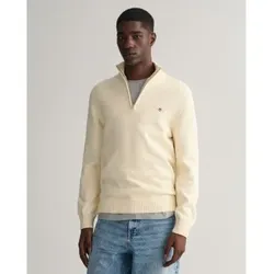 Gant für Herren. 8030170 Strickpullover mit cremefarbenem Reißverschluss (S), Weiß, Lässig, Baumwolle