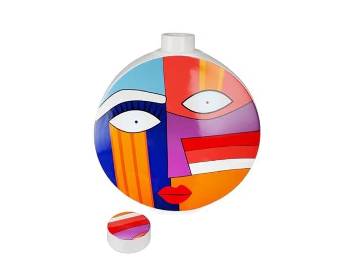 GILDE Vase décoratif avec Motif de Visage - Vase Couvercle Vase Visage en céramique - Décoration Salon Cadeau Anniversaire - Multicolore Hauteur 34\,5 cm