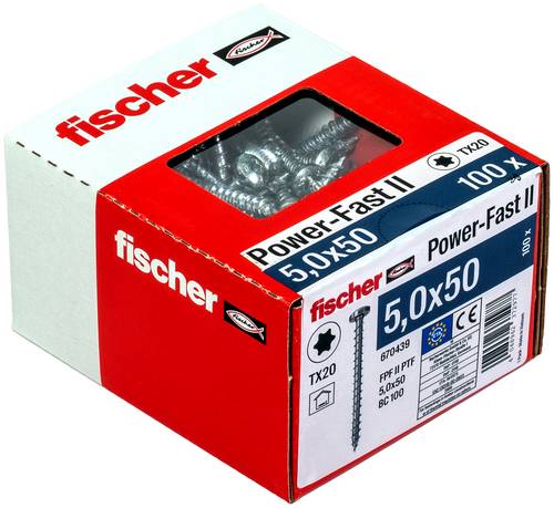 Fischer 670439 Power-Fast II Spanplattenschraube 5mm 50mm T-Profil Stahl galvanisch verzinkt 100St.