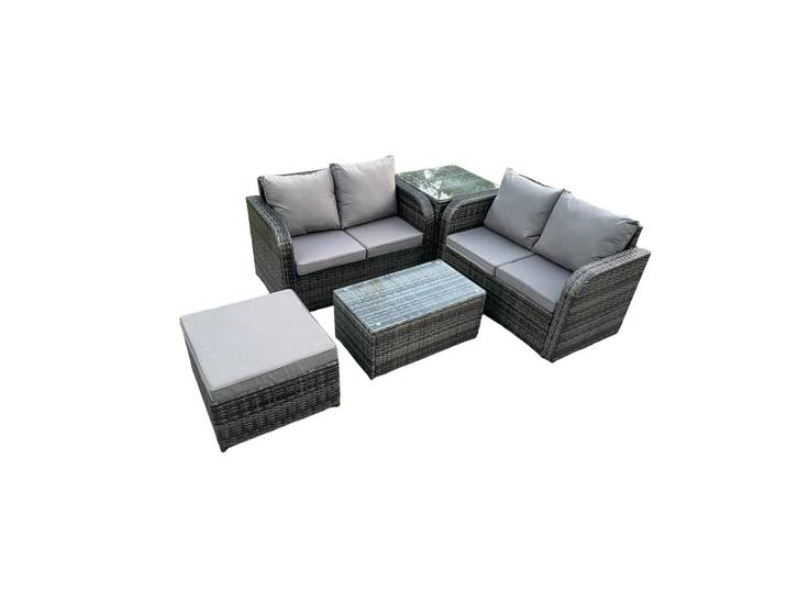 Fimous Gartenlounge-Set Polyrattan Dunkelgrau 5-Sitzer, Metall, Gartenmöbel, Gartengarnituren, Gartenmöbel-Sets