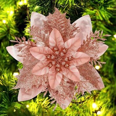 Multicon Wholesale Hub Flower Christmas Tree, Christmas Golden Glitter, Decoration Ornaments Color, Glitter Home Party Decoration Supp mg