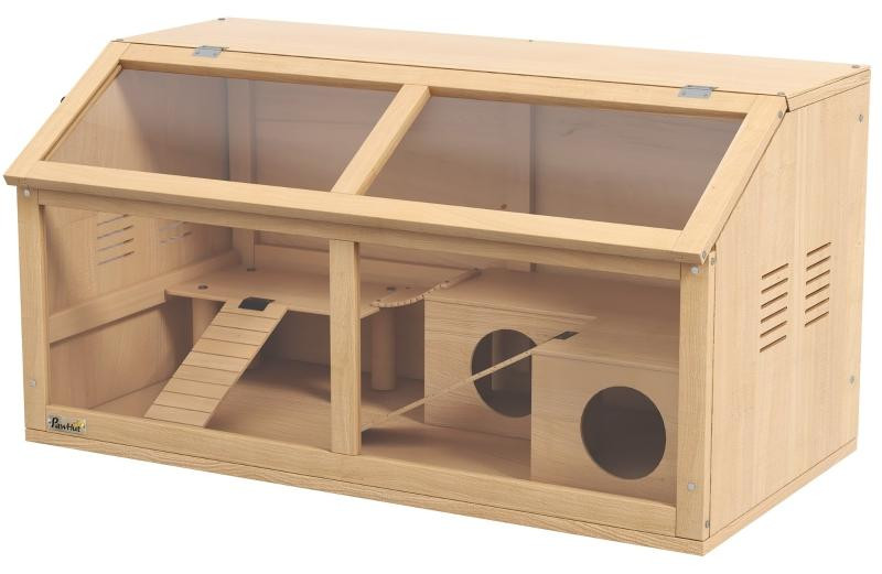 Moonbite Hamsterkooi van grenenhout met platform, hangbrug, ladder en voorruit