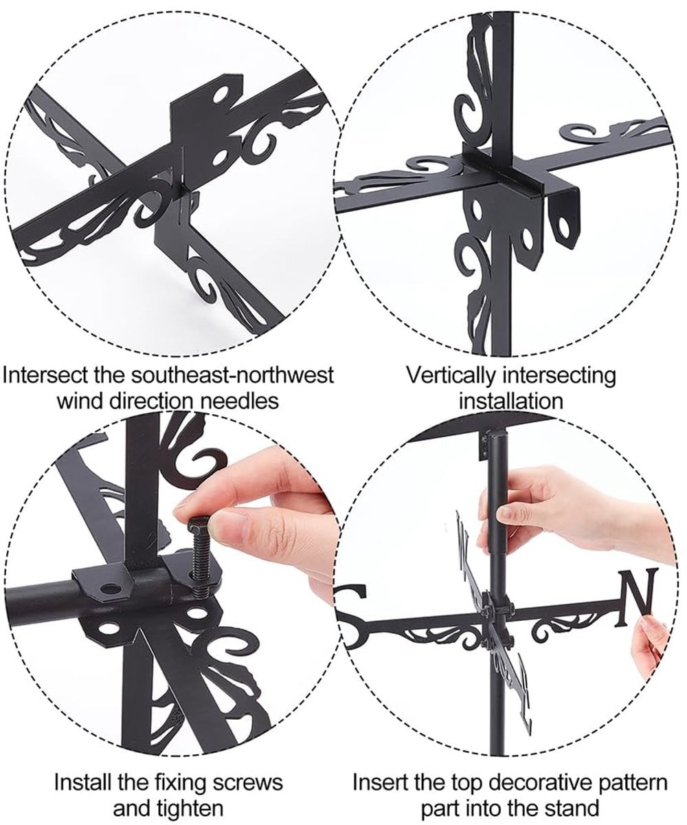 Zwarte metalen windwijzer met herten en gewei voor in de tuin