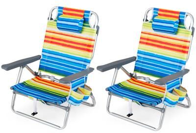 Costway Beach Chairs Set of 2 Portable Folding Backpack Recliners with 5-Position Backrest and Padded Headrest-Yellow