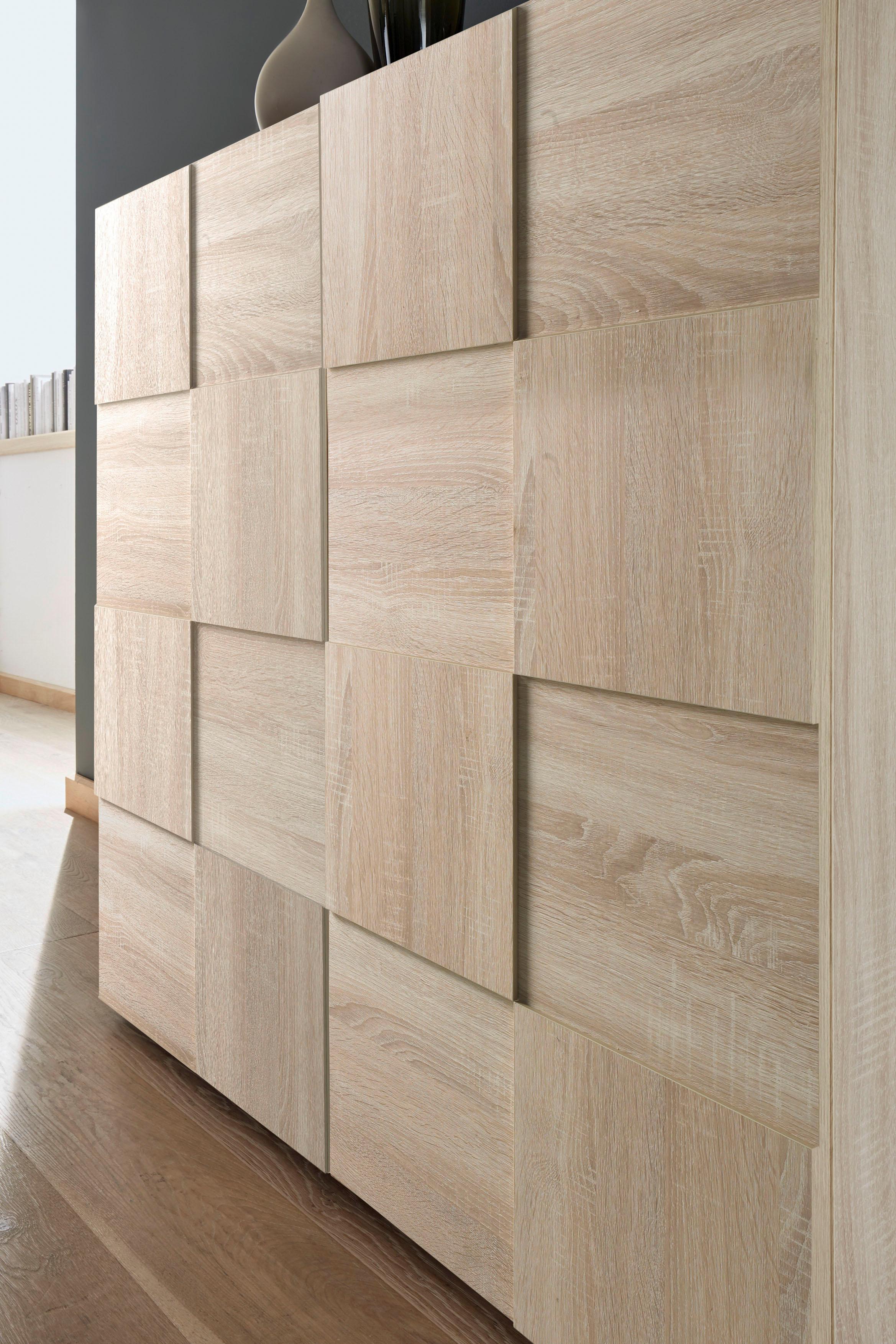 Highboard HOME AFFAIRE "Dama Höhe 111 cm, Breite 121 cm, Kommode 2 Türen, Hochkommode", braun (eiche sonoma), Sideboards, Highboard, Front in 3D-Optik, viel Stauraum, verschiedene Farben eiche sonoma Einheitsgröße