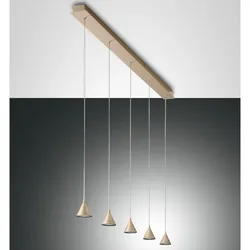 5-flammige Delta LED Pendelleuchte in Gold edelmatt dimmbar mit warmweißem Licht von Fabas Luce