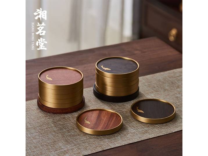 Sous-verre en bois massif de luxe léger, créatif, nouveau style chinois, isolant thermique, en cuivre et bois de haute qualité