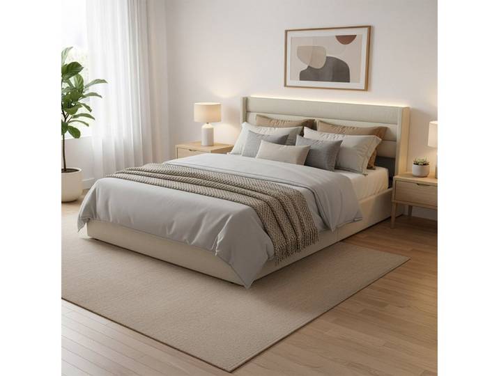 HOME DELUXE Bett SORINA 140/160/180/200 (inkl. Lattenrost), inkl. LED Beleuchtung & Stauraum, Polsterbett, LED-Bett