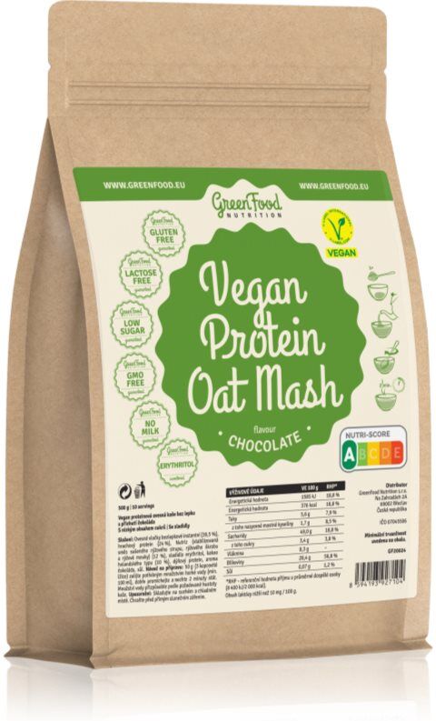 GreenFood Nutrition Vegan Protein Oat Mash gruau avec protéines saveur Chocolate 500 g