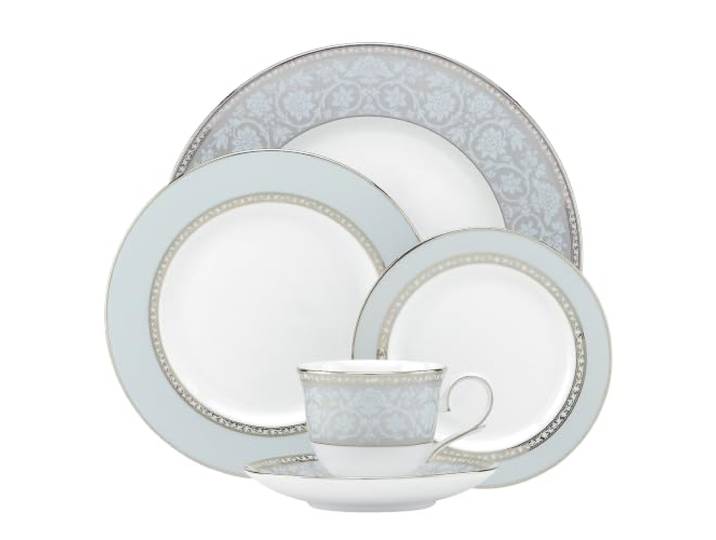 Lenox Westmore Geschirr-Set für 1 Person, Knochenporzellan, 5-teilig Spülmaschinenfest splitterfest, Teller und Schalen Sets für Küche und Esszimmer 27,30 cm Teller, Geschirrset