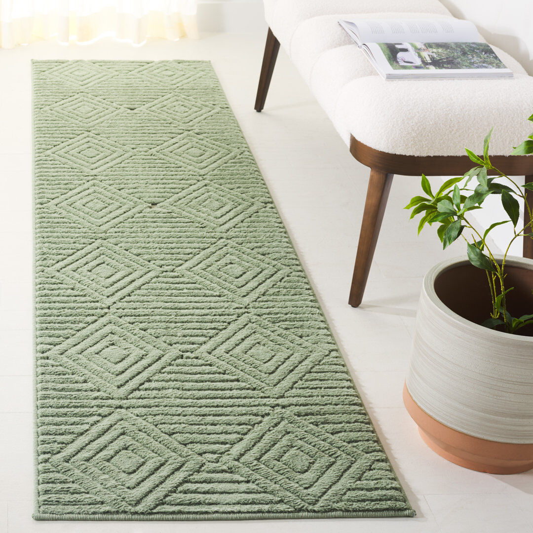 Bloomsbury Market Alis Geometric Area Rug Green Runner 66 X 244cm