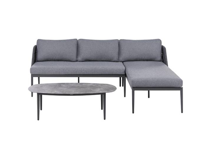Beliani Garten-Ecksofa mit Tisch 3-Sitzer Metall linksseitig Grau Leffe, Dunkelgrau, Grau, L-Form, Gartenmöbel, Gartengarnituren, Gartenmöbel-Sets