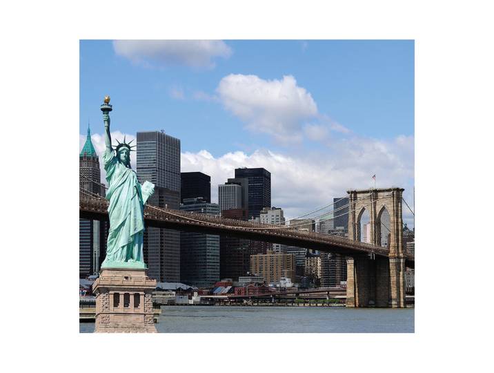 Ag Art - New York\, Rideau Imprimés Statue De La Liberté\, Pont De Brooklyn Et Building 180x160 Cm\, 2 Pièces