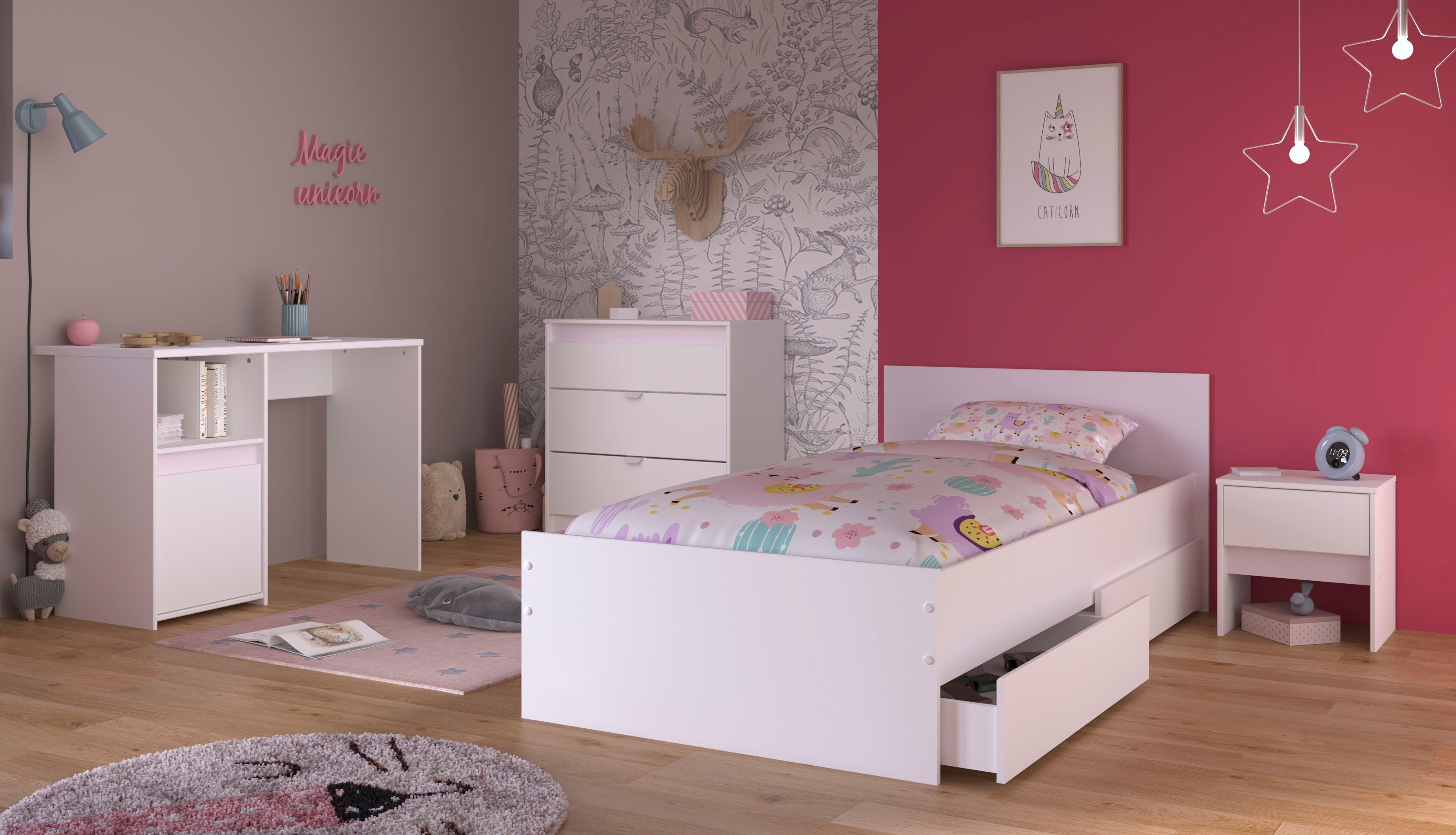 Jugendzimmer-Set PARISOT "Pirouette", weiß, B/H: 90cm x 200cm, Holzwerkstoff, Schlafzimmermöbel-Sets, Jugendzimmer-Set