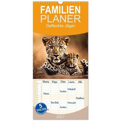 Familienplaner 2027 - Gefleckte Jäger mit 5 Spalten (Wandkalender, 21 x 45 cm) CALVENDO