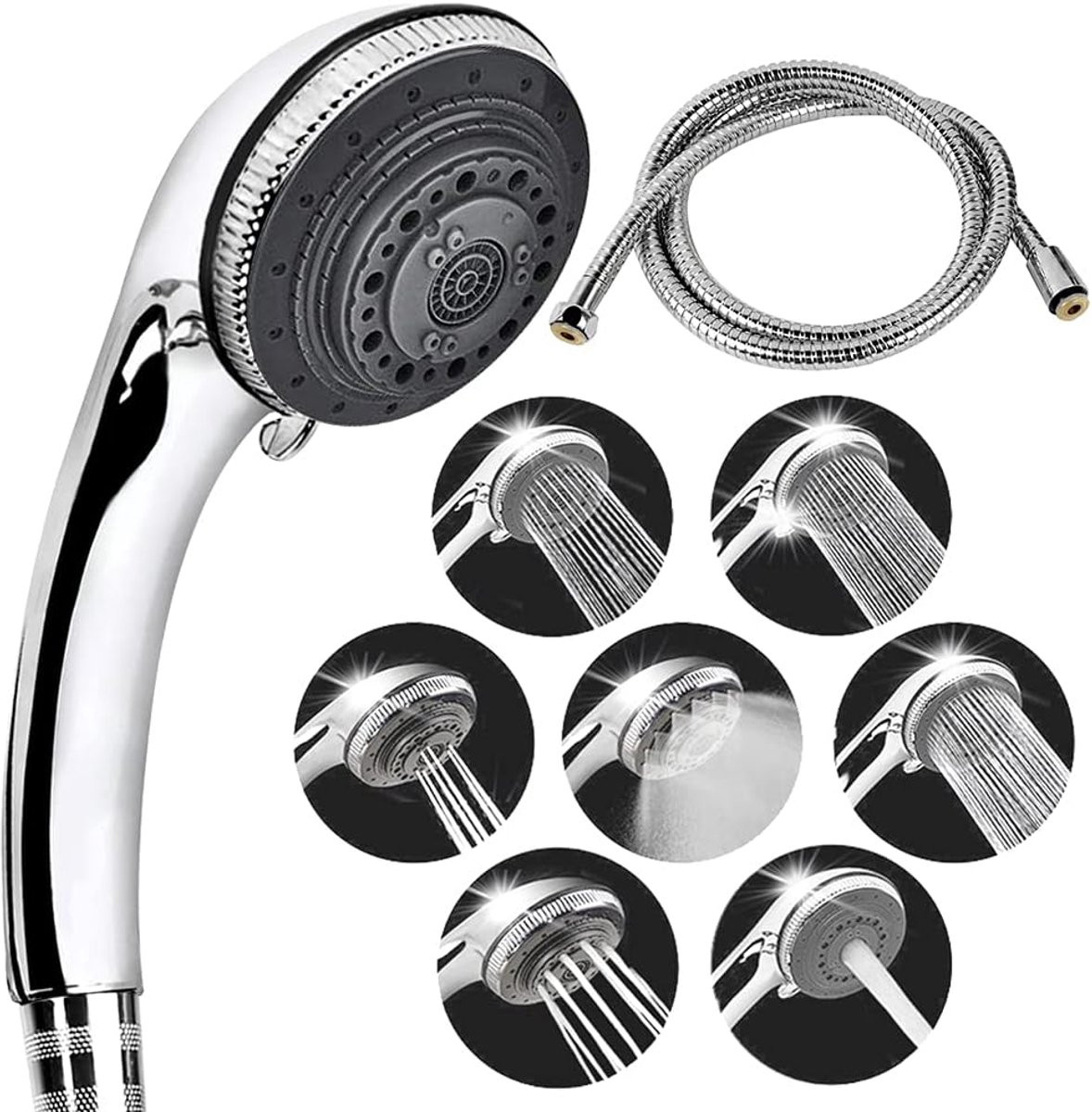 Luxe Douchekop met 7 Modi en Slangset voor Badkamer - Hogedruk Handdouche - Zilver