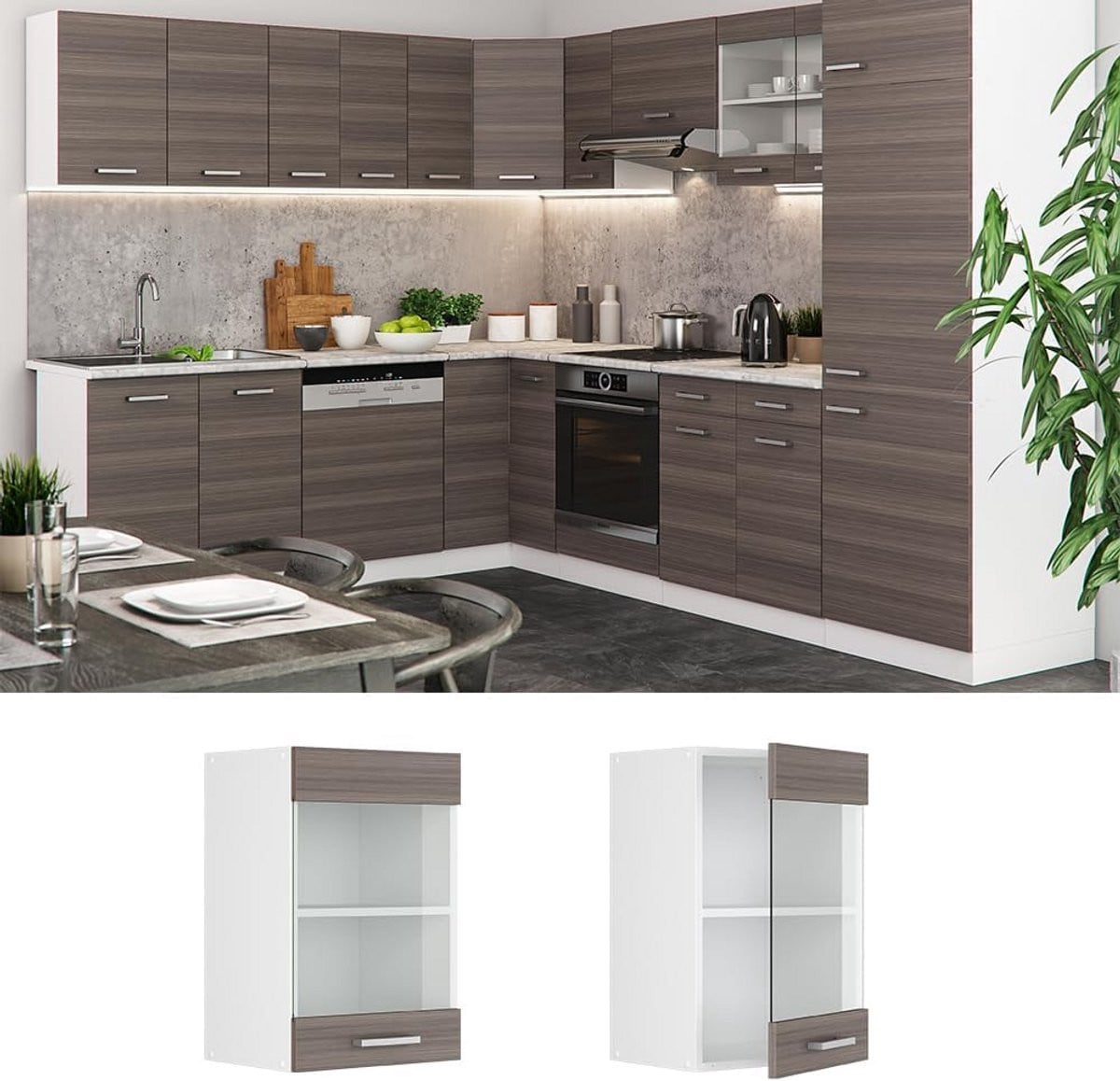 Modulaire glazen hangende keukenkast met MDF met glazen deuren