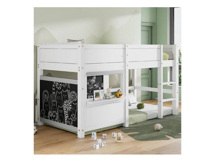 Flieks Hochbett Kinderbett Spielbett Etagenbett mit 2 Tafeln 90x200cm Kiefer
