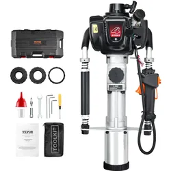 VEVOR 37,77 ccm Benzinbetriebener T-Pfostenrammer, 4-Takt-Zaunpfahlramme mit Benzinmotor, mit 3 Pfosten-Rammköpfen (45/55/88 mm), tragbarer 1000-W-Pfostenramme für Bauernhöfe, Ranchzäune, Straßenverbesserungen