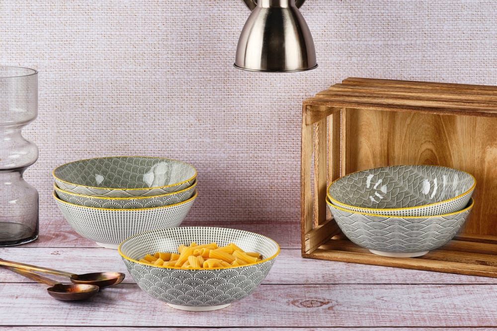 Björn Lot de 6 grands bols en porcelaine gris d21 Gris 21x8x21cm