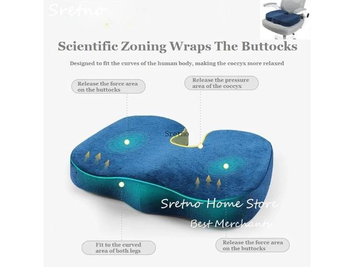 SRETNO Coussin de siège de bureau en forme de U en latex naturel pour assis prolongés, décompression des vertèbres de la queue et coussins de siège des fesses