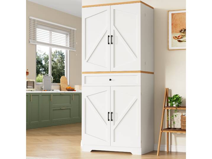 Meubliv Buffet De Cuisine Haut Blanc 80x40x180 Cm – Rangement Multi-niveaux Avec Tiroirs