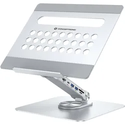 Conceptronic Tablet Halterung inkl 7-in-1 Docking Station si (USB-C, 7 Ports), Dockingstation + USB Hub, Silber
