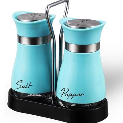Multisell Products Hub Adjustable Refillable Salt And Pepper Shakers, Kitchen Glass Spice Bottle Set With Pour Holes, Spice Dispenser blue