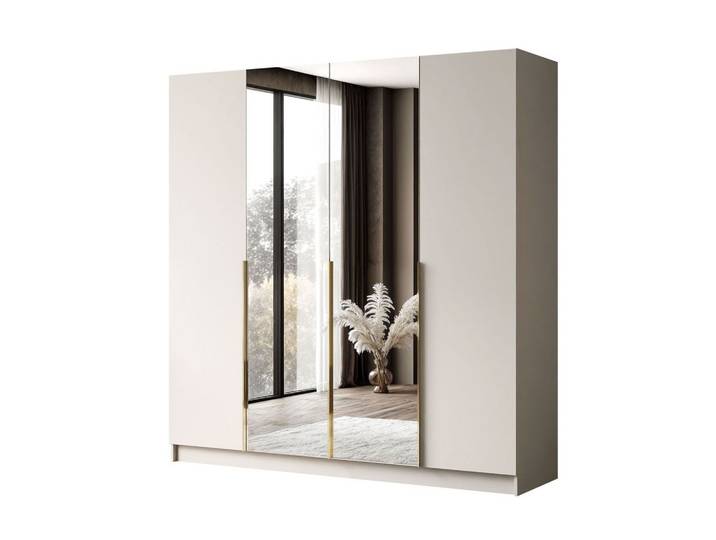 KLEIDERSCHRANK AUREL 4D mit Spiegel mit goldenen Griffen