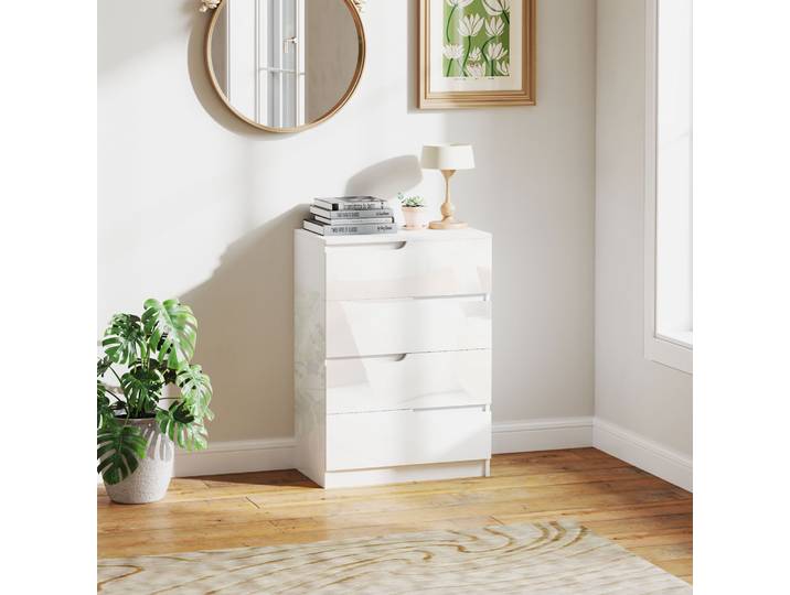 HOMCOM Commode 4 Tiroirs Bois Blanc Laqué 60x40x85 cm