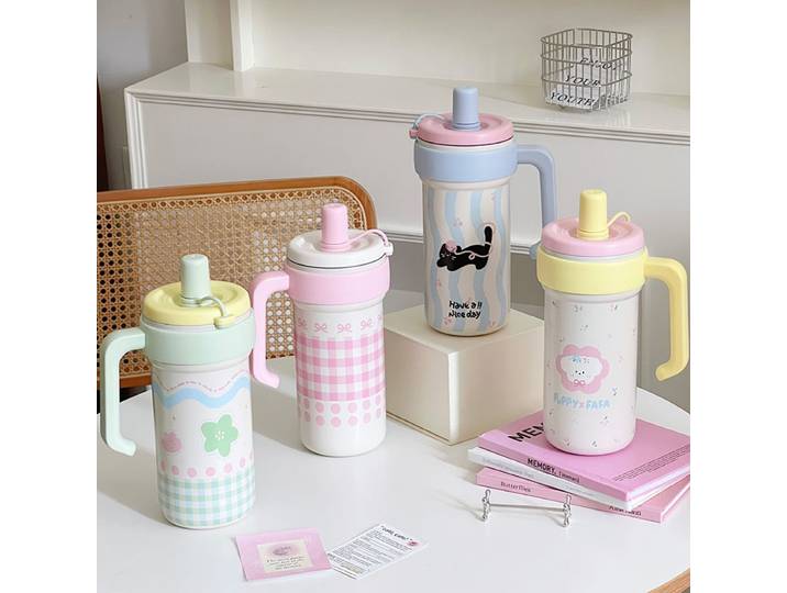 Tasse à eau thermos avec poignée pour filles, tasse à café glacé, gobelet à paille, grande capacité, acier inoxydable 1000, tasse isotherme, 316 ml