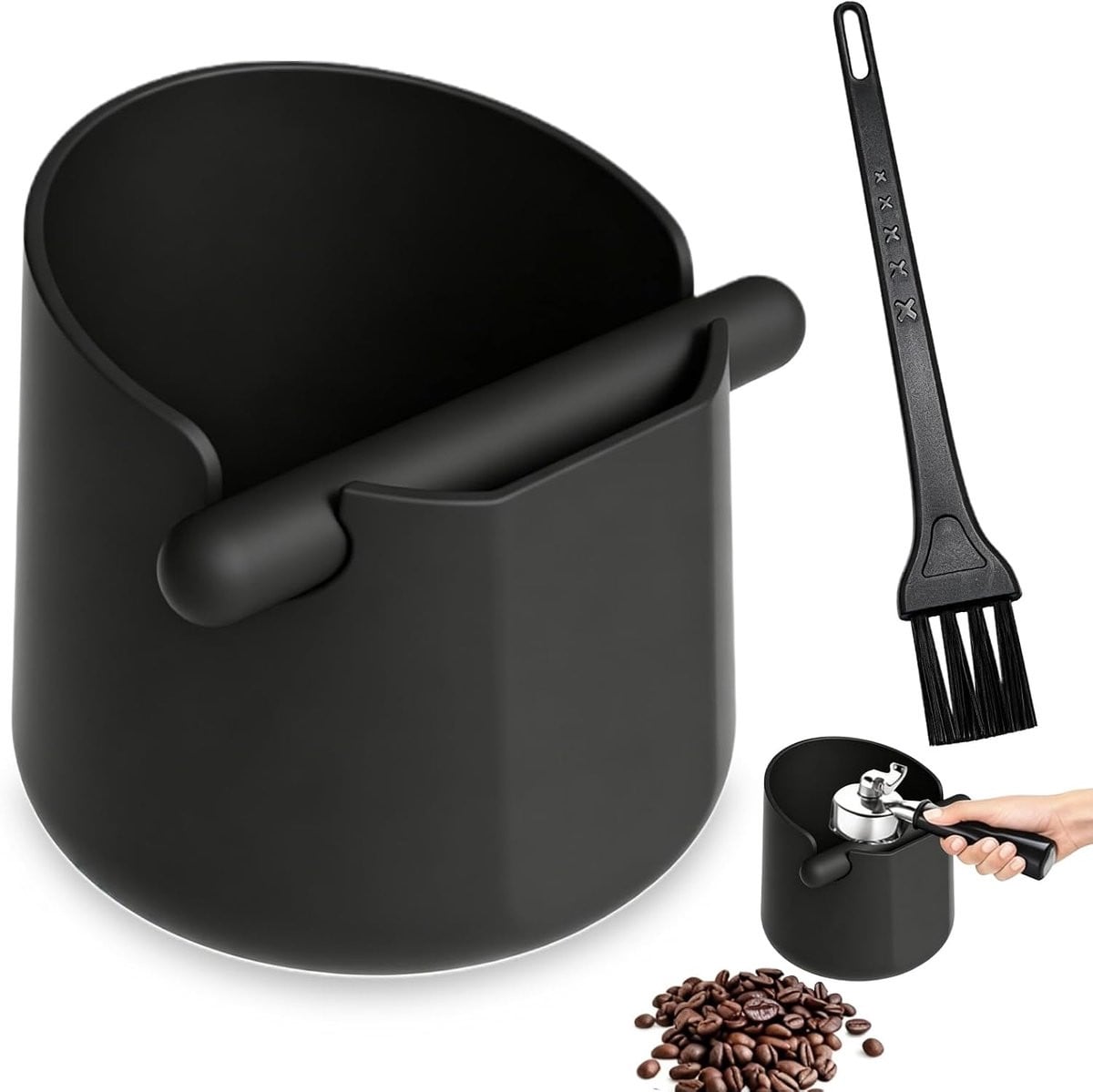Merkloze Knock Box afklopcontainer voor koffieset met geluiddempende klopstang en borstel, 13,2 x 12,7 cm