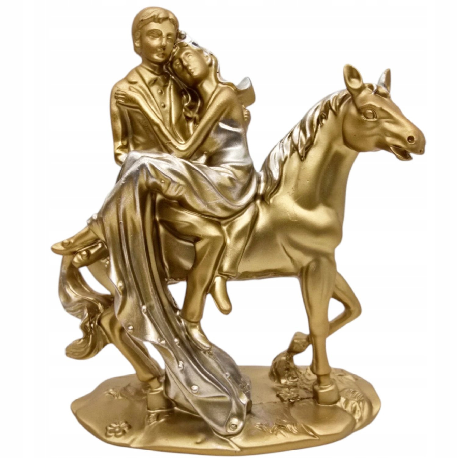 Gouden Decoratieve Figuur: Verliefd Paar op Paard - Ideaal als Huwelijkscadeau