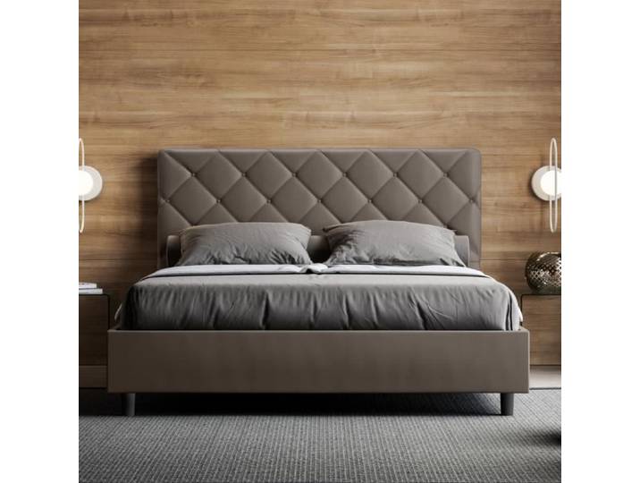 Lit double Priya - Made in Italy - 160x190 cm - Couleur marron - Détails matelassés