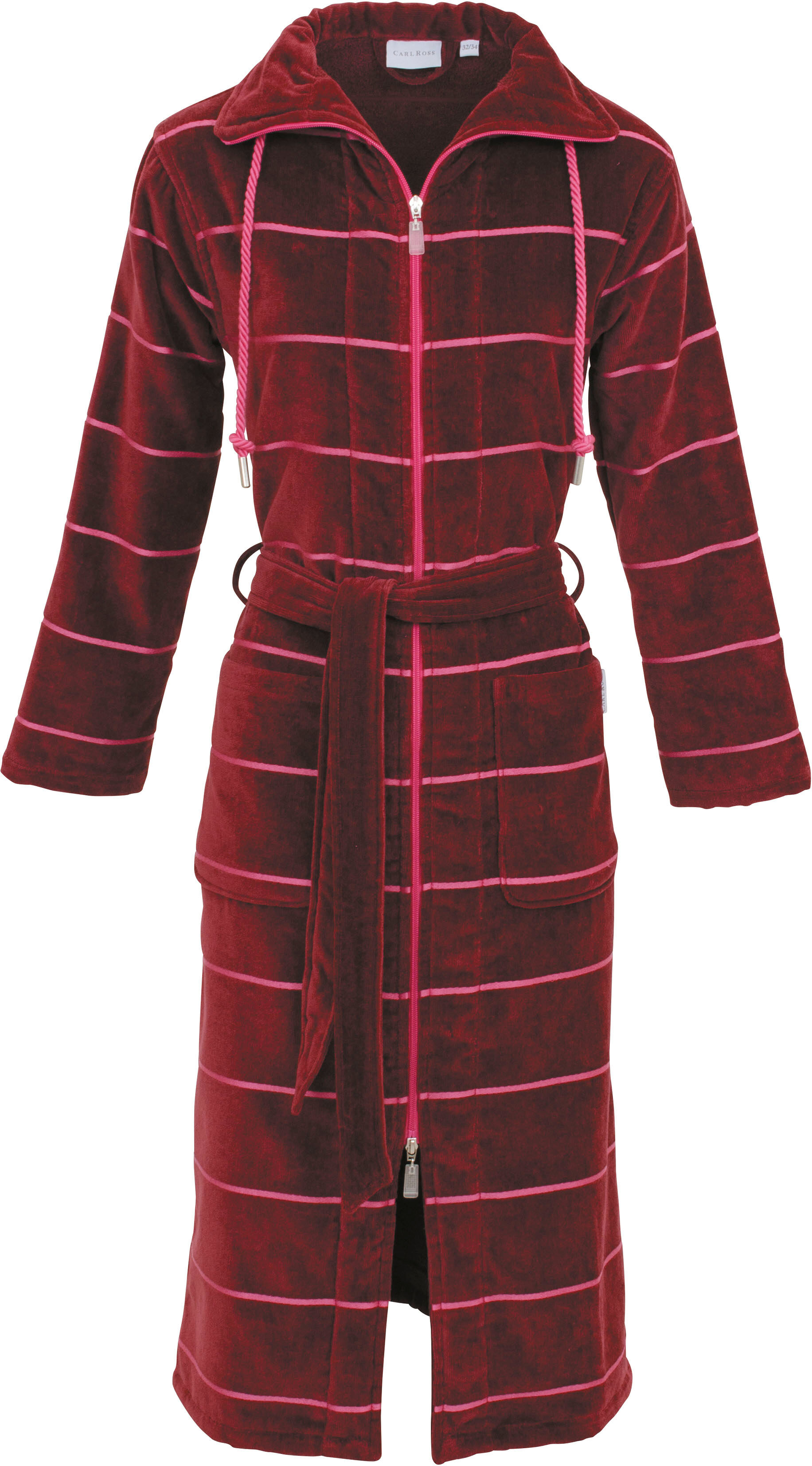 Damenbademantel CARL ROSS "522400" Gr. 40, bunt (burgundy, pink), 40/42, Velours, Hausmäntel, Damenbademantel burgundy, pink 40/42