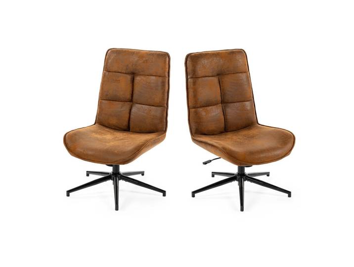 Meubles Cosy Drehessel 2er Set in Wildleder-Optik, Braun, 61x95x53 cm, Wohnzimmer, Sessel