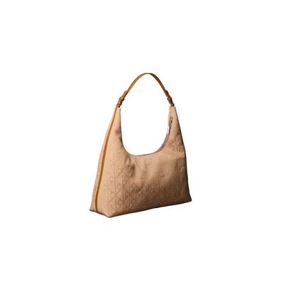Schultertasche CALVIN KLEIN "EMBLEM JACQUARD SHOULDER BAG", Damen, Gr. B/H/T: 37cm x 21cm x 11cm, beige, Textil, Taschen Schultertasche, Damen Handtasche, Umhängetasche, Schultertasche