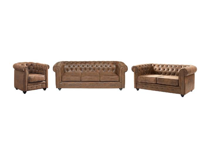 Couchgarnitur 3+2+1 - Microfaser - Vintage-Look - CHESTERFIELD