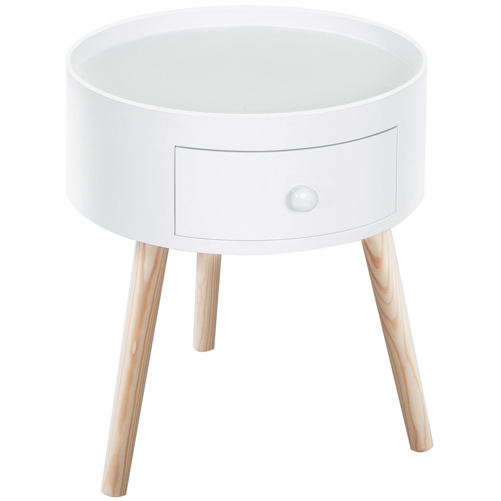 HOMCOM ronde salontafel met lade en beschermrand, Scandinavisch design, wit, Ø38 x H45 cm