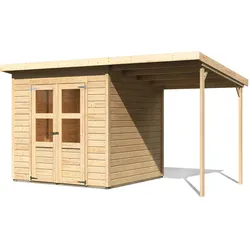 Karibu Gartenhaus Amrum 1/2 - 14 mm inkl. gratis Expressversand naturbelassen 212 x 214 cm (Amrum 2) + B 162 cm Anbaudach