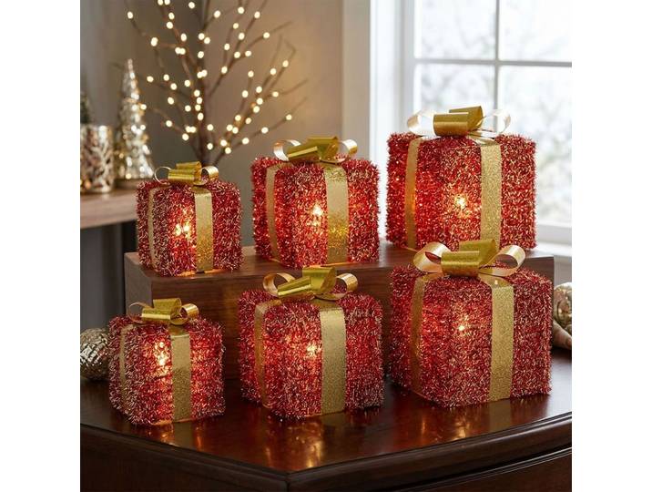 6er-Set LED Geschenkeboxen, batteriebetrieben, Timer