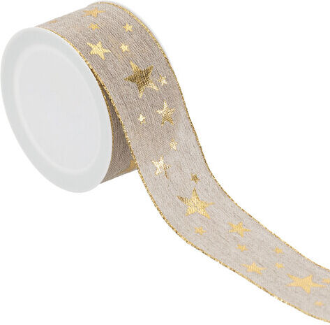 Leinenband "Sterne", natur-gold, 40 mm, 4 m
