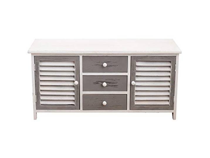 Rebecca Mobili Lowboard für Fernseher, Fernseherschrank 2 Türen 3 Schubladen, Holz, Weiß Grau, Vintage, Wohnzimmer Eingang - Maße: 44 x 90 x 34 cm (HxLxB) - Art. RE6080
