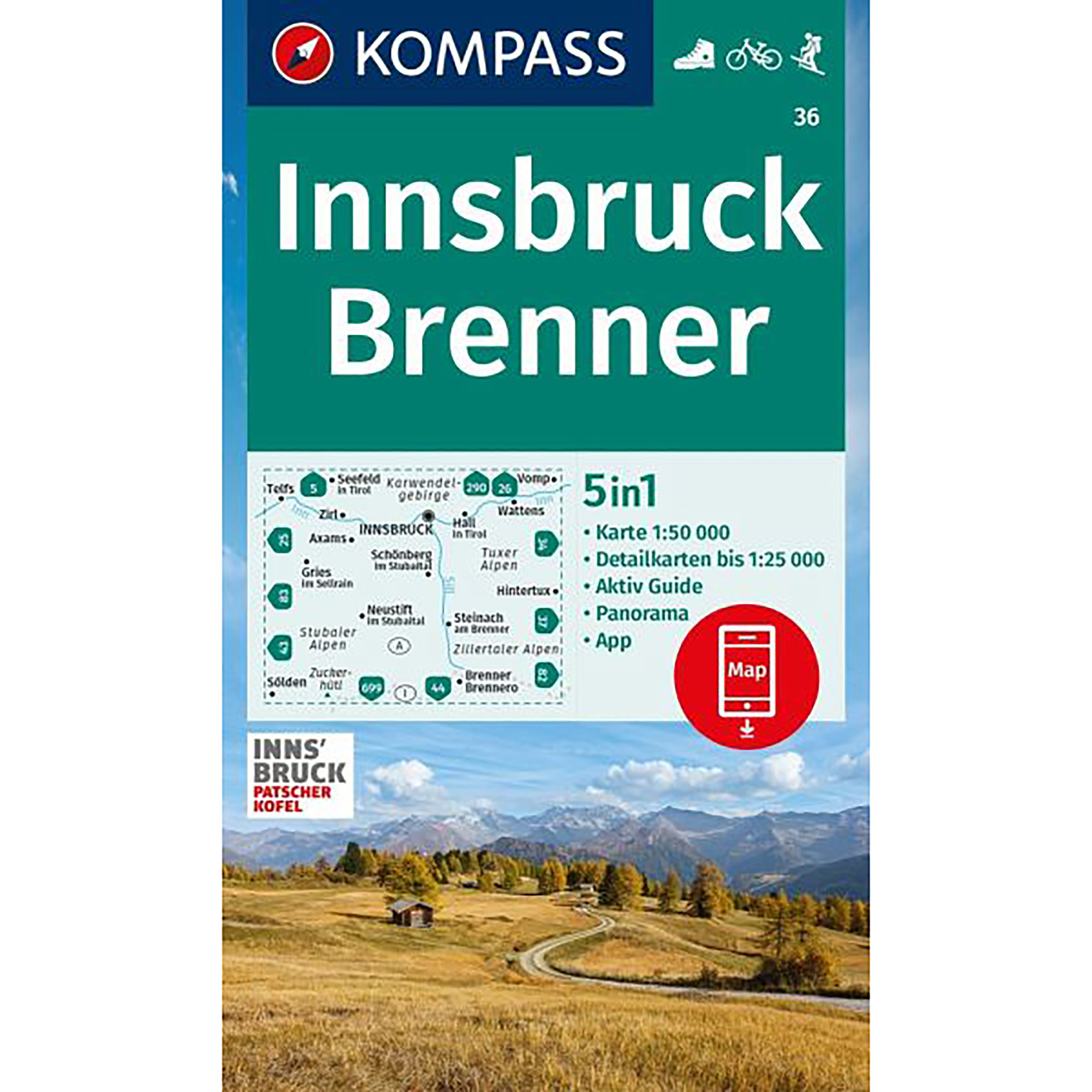 Kompass Verlag WK 36 Innsbruck - Brenner Topografische Karten 2. Aufl. 2023