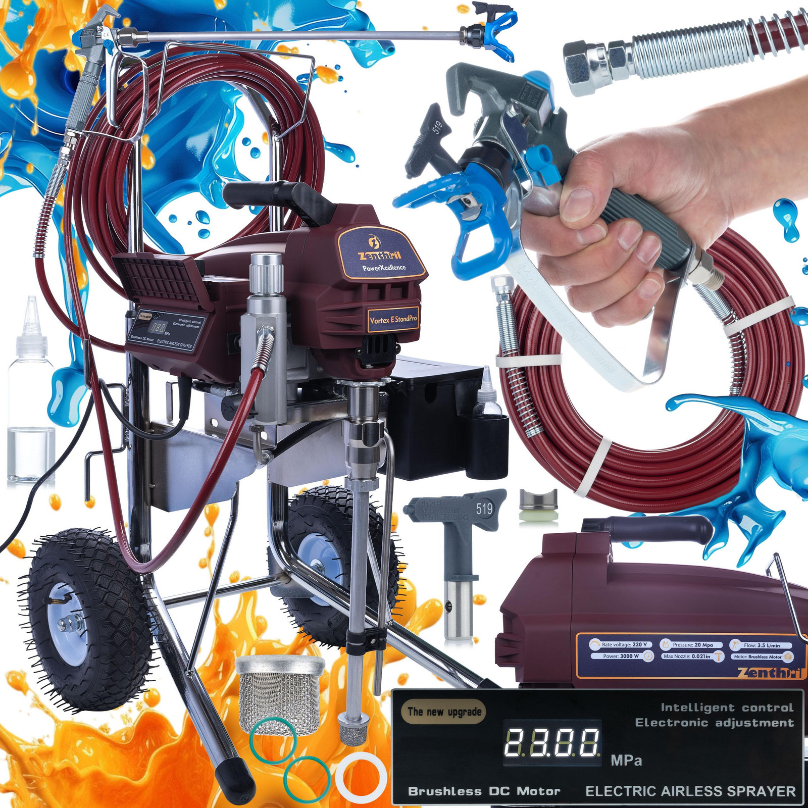 Zenthril Vortex E StandPro spuitpistool 3000 W 20 MPa 0,021 inch 3,5 liter/minuut PowerXcellence-serie