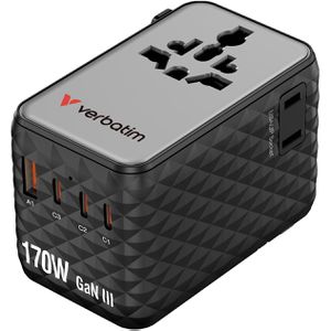 Verbatim Reiseadapter Charge n Travel, GaN III, 170W, weltweit, für über 180 Länder, USB-A, USB-C