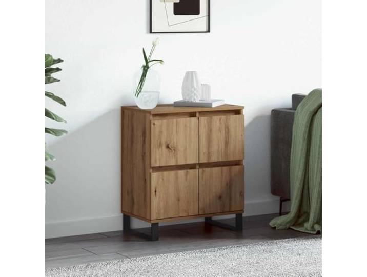 HEFZGDB Beistellschrank Artisan-Eiche Holzwerkstoff mit Eisenbeinen für Stabilität, Weißes Sideboard für Wohnzimmer mit reichlich Stauraum, Sideboard mit Wandhalterung, 60x35x70 cm