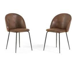 RATTATAN Set aus 2 Innenstühlen aus Kunstleder mit Metallbeinen, elegantes Design für Küche, Esszimmer, Bar und Restaurant – Sara – Kaffee/Dunkelgrau