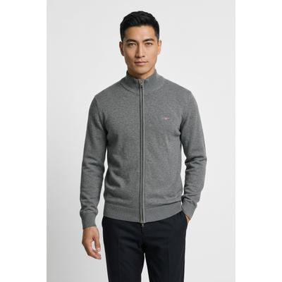 Cardigan GANT "CASUAL COTTON ZIP CARDIGAN", Herren, Gr. XL, grau (dunkelgrau melange), Strick, Obermaterial: 100% Baumwolle, unifarben, regular fit, Rundhals, angeschnitten,eingesetzt,Ärmel ohne Ärmelschlitz Rippbündchen, Strickjacken, Mit...